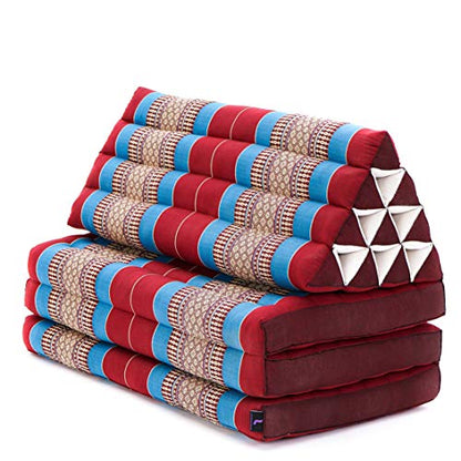 Leewadee 3-Fold Mat XXL with Triangle Cushion – Firm TV Pillow, Foldable Mattress with Cushion Made of Kapok, 67 x 31 inches, Blue Red - color: Sf27 - Blue, Red, size: 3 seating segments XL