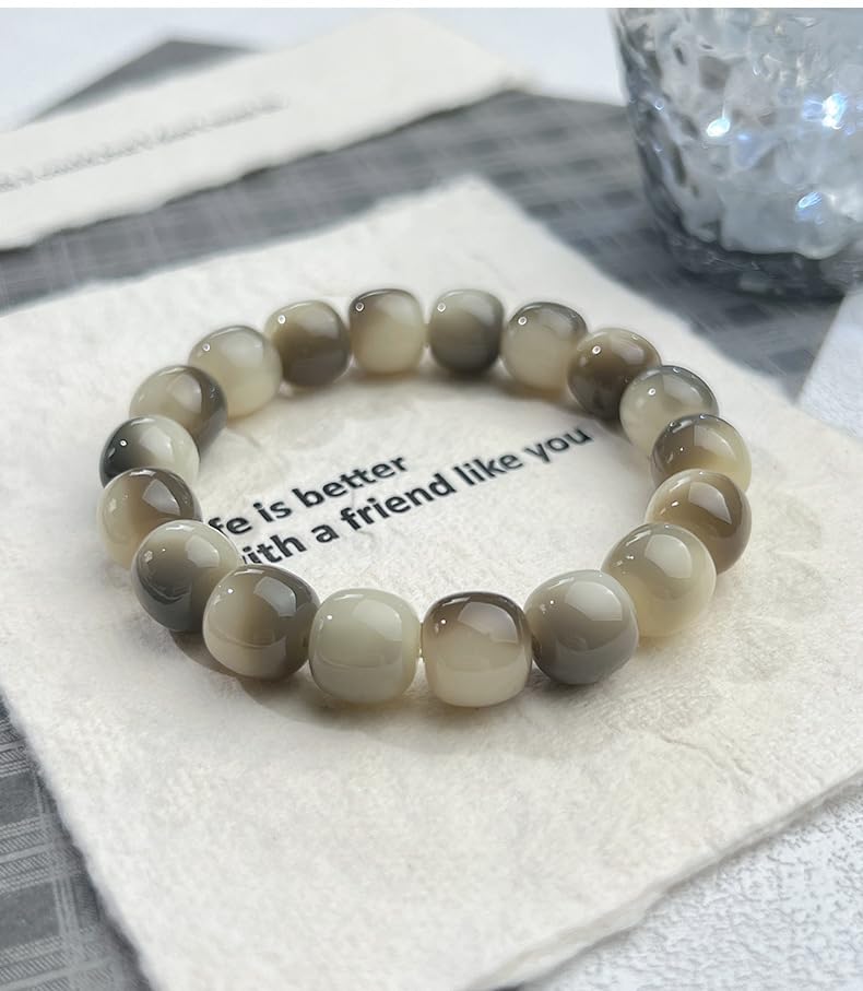 MUDI Bracelet For Women, Bodhi Seed Beads Bracelets Fidget Healing Energy Protection Stretch to My Man Jewelry Gift - color: Round Ink White