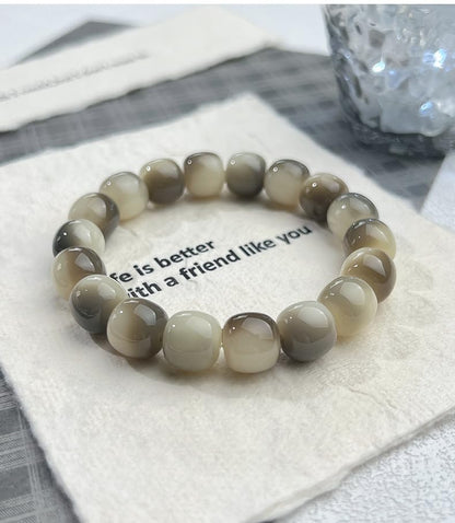 MUDI Bracelet For Women, Bodhi Seed Beads Bracelets Fidget Healing Energy Protection Stretch to My Man Jewelry Gift - color: Round Ink White