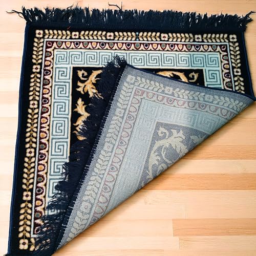 Pooja Aasan Blue 24 Inch Soft Woolen Velvet Cloth Mat for Puja Temple Altar | Decorative Embroidered Puja Aasan for God Idol, Mandir & Festivals | Soft Religious Mat for Home Temple & Spiritual Use