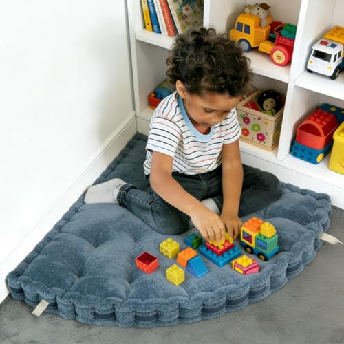 Fan-Shaped Floor Cushion Corner Nook Floor Pillow, Meditation Cushion for Sitting or Yoga, Kids Play Cushions Thick for Indoor or Outdoor Seating 28"*28" Blue - color: Blue, size: 28*28
