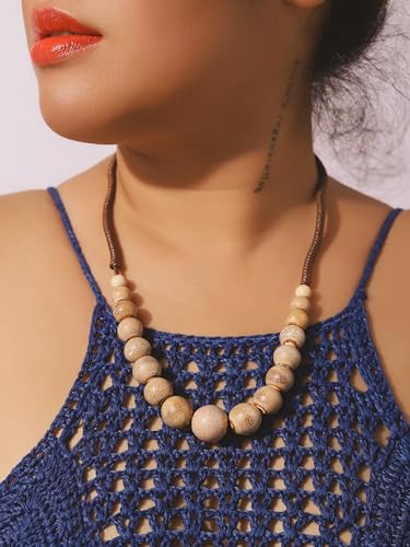 MINACHI Hippie Boho Colorful Ceramic Round Beads Strand Necklace, Bohemian Fashion Statement Jewelry Gift for Women - color: S05