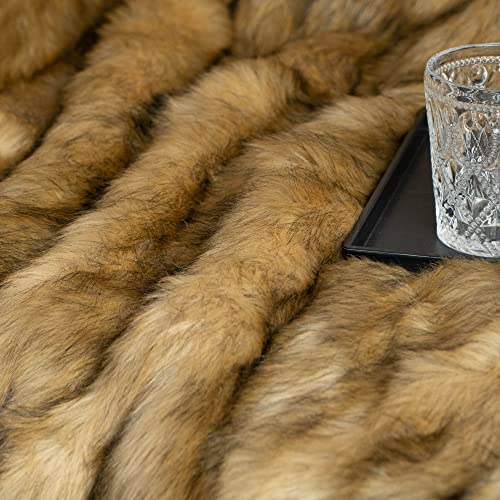 BATTILO HOME Golden Faux Fur Throw Blanket for Couch Sofa, Long Pile Fur Blankets and Throws, Elegant, Fluffy Thick Warm Heavyweight Fur Blanket Reversible to Plush Velvet, 50"x60" - color: Ochre, size: 50"x60"