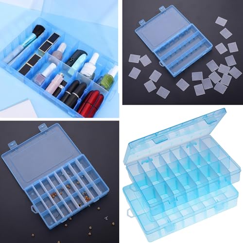 AKOAK 1 Pack 24 Grid Plastic Storage Case, Transparent Jewelry Display Organizer, Detachable Divider -7.5"x 5.1"x 1.4" for Beads, Jewelry, Earrings, Rings (Blue) - color: Blue