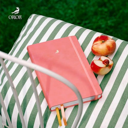 Oriole Vegan Leather Ruled Notebook - Pink | 176 Pages of Thick Lined Paper | Soft Touch Hardcover Journal (5 x 8 in) with Gold Foil Bird Design & Luxury Gift Box - color: Pink