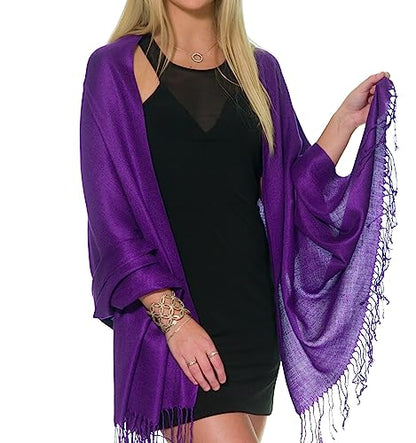 Pashmina Shawls and Wraps for Evening Dresses, Large Soft Pashminas Wedding Shawl - color: Dark Purple