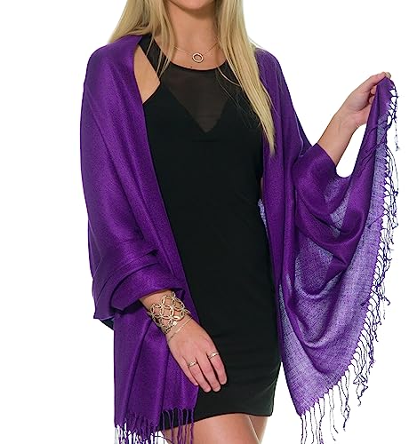 Pashmina Shawls and Wraps for Evening Dresses, Large Soft Pashminas Wedding Shawl - color: Dark Purple