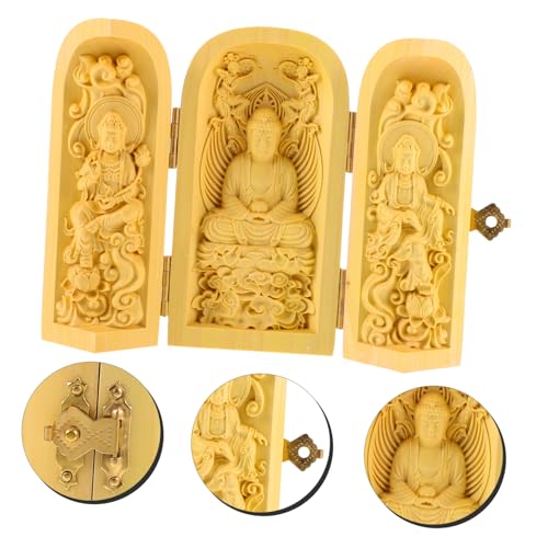 Buddha Statue for Home Decor Wooden Buddha Figurine 3-Compartment Box Handmade Pine Wood Spiritual Carving for Meditation and Zen Spaces for Home and Office Decoration Style