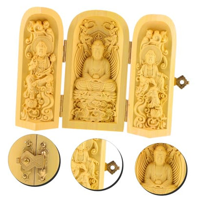 Buddha Statue for Home Decor Wooden Buddha Figurine 3-Compartment Box Handmade Pine Wood Spiritual Carving for Meditation and Zen Spaces for Home and Office Decoration Style