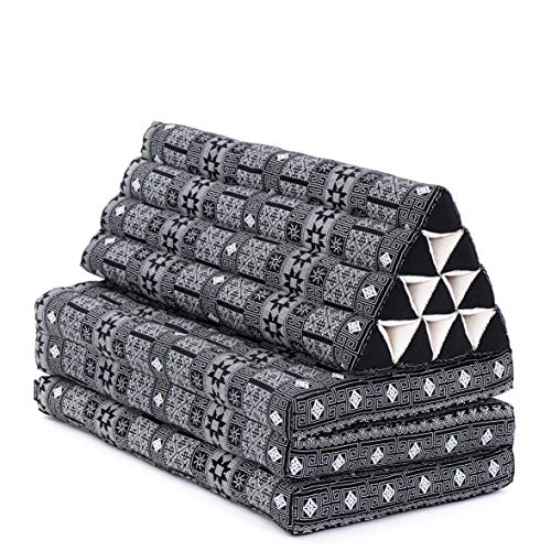 Leewadee 3-Fold Mat XXL with Triangle Cushion – Firm TV Pillow, Foldable Mattress with Cushion Made of Eco-Friendly Kapok, 67 x 31 inches, Black - color: Cbt4 - Black, size: 3 seating segments XL