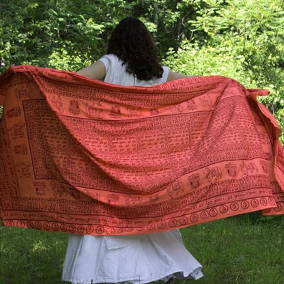 Prabhuji's Gifts Meditation Yoga Prayer Shawl - Maha Mantra - Peach Orange Large