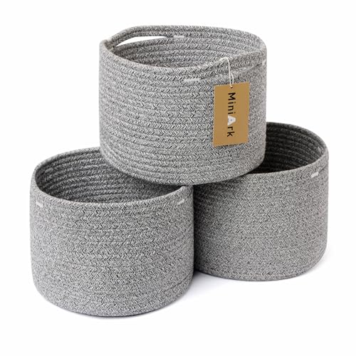 MiniArk Small Basket for Organizing | Cube Shelf Closet Storage Baskets | 9.7×9.7×7.1” | Woven Rope Gift Basket | Nursery | Round 3 Packs Mixed Grey - color: Mixed Grey, size: Round-7L (⌀9.7"×H7.1")
