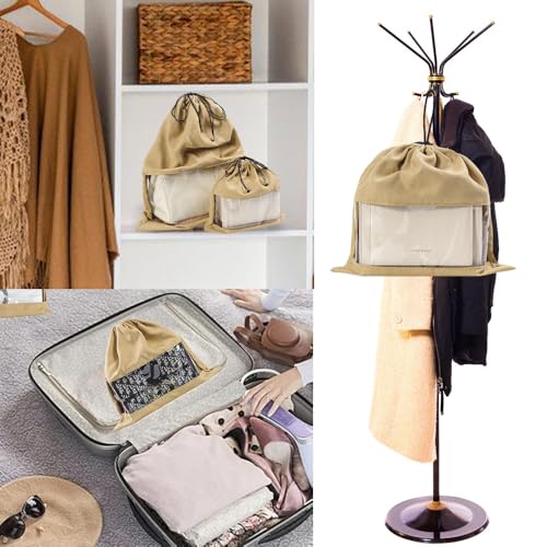 Dustproof Drawstring Suede Fabric Bags,Premium Transparent Purse Bags with PVC Clear Window,Handbags Shoe Toy Dust Cover Bags for Storage and Travel