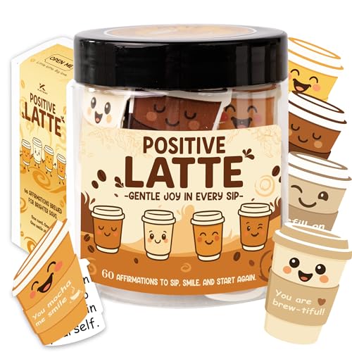 Positive Latte Affirmation Jar – 60pcs Cute Emotional Support Lattes – Coffee Gifts for Women, Men– Birthday Gift, White Elephant Gift for Coworker, Boss, Nurse, Teacher, Teens, Back to School Gifts - color: Positive Latte
