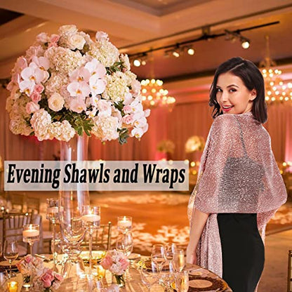 vimate Sparkling Metallic Shawls and Wraps for Evening Party/Wedding/Formal Dresses (With Free Buckle) - color: B#. Rose Gold (With Rose Gold Buckle)