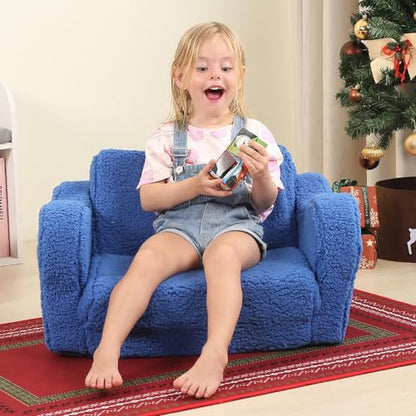 MOMCAYWEX Kids Sofa, 2-in-1 Flip-Out Foam Couch with Soft Sherpa Cover, Cozy Play Lounge Chair, Sky Blue - color: Sky Blue, size: Medium