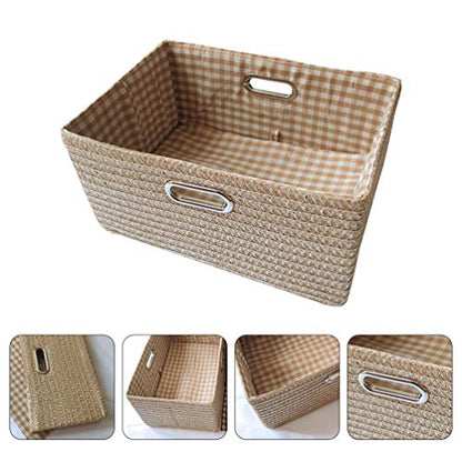Cabilock 1pc Folding Storage Box with Handle for Room Organization Beige Storage Basket for Home Bedroom Laundry and Living Spaces