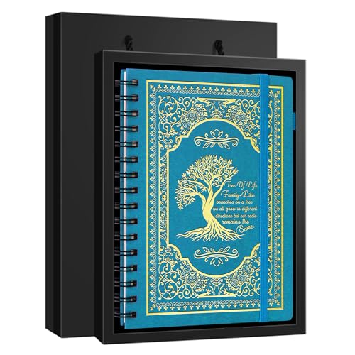 A5 Hardcover Spiral Notebook Tree of Life Journal Daily Journals for Writing Travel Notebooks Journal for Women Men 80GSM Paper Leather Spiral Journal,5.7"x8.3"（Spiral Tree -Light Blue) - color: Spiral Tree of Life-light Blue