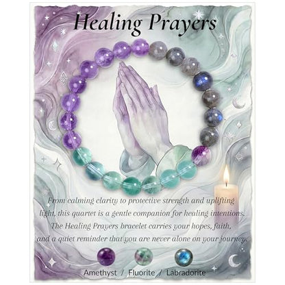 Bivei Protection Bracelet, Strength Crystal Healing Bracelet 8MM - Spiritual Stretch Beaded Jewelry for Women Men Gift - color: Healing Prayers