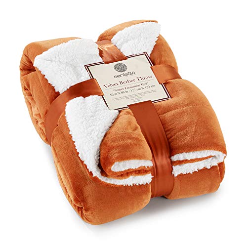 Sherpa Throw Blanket Super Soft Reversible Ultra Luxurious Plush Blanket, 50 x 60 inches, Burnt Orange/White - color: Burnt Orange / White, size: Throw (50" x 60")