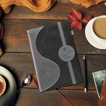 Lined Journal Notebook, A5 Hardcover Leather Journal for Men Women, 200 Pages 100 GSM Thick Paper, Journaling Notebooks for Work School Travel Note Taking, Black - color: black