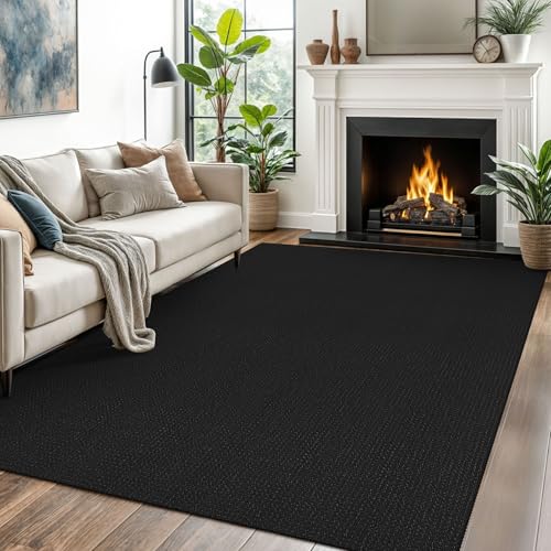 EARTHALL Woven Area Rugs 5x7 Ft Washable Living Room Rugs Non Slip Rubber Backed Dining Room Rug Braided Bedroom Rugs Indoor Floor Carpet for Living Room, Bedroom, Dining Room,Black/Grey - color: Black/Grey, size: 5' x 7' (Rectangular)