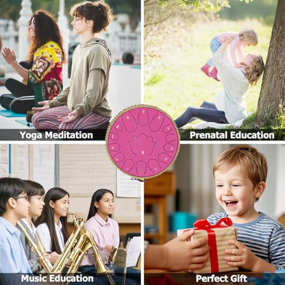 BETESINE 13-Inch 15-Note Steel Tongue Drum in C Major, Beginner-Friendly Meditation Drum with Mallets, Music Book, Finger Picks, Carry Bag & Note Stickers, Rose Pink