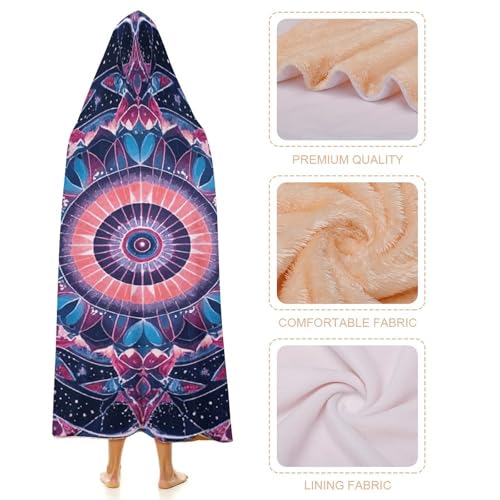 Wearable Blanket for Adults Galaxy Mandala Hooded Blanket Throw Blanket Soft Hooded Cloak Shawl Wrap 50x40 Inch