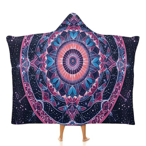 Wearable Blanket for Adults Galaxy Mandala Hooded Blanket Throw Blanket Soft Hooded Cloak Shawl Wrap 50x40 Inch