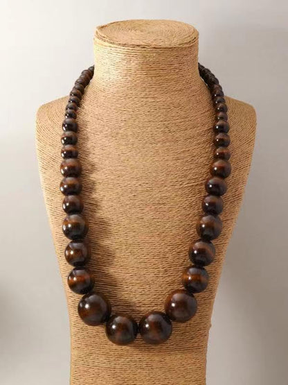 COLORFUL BLING Ethnic Natural Wood Beads Necklace for Men Women Africa Wooden Chain Chunky Strand Necklace Statement Hip Hop Jewelry - color: brown 75cm