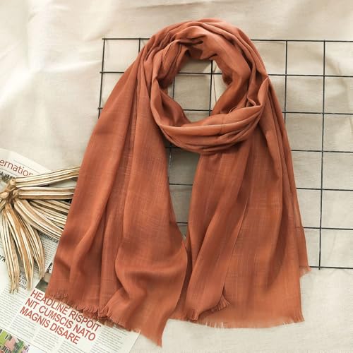 Women's Cotton Scarves Lady Light Soft Fashion Solid Scarf Wrap Shawl - color: Brick Red