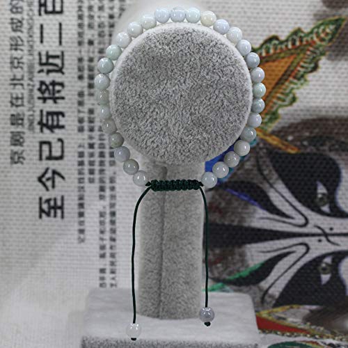 Keleny Natural Gemtone 6mm Round Beads Crystal Adjustable Braided Macrame Tassels Bracelets Unisex - color: Green White Jade