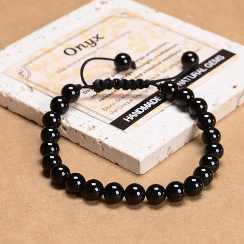 MASSIVE BEADS Handmade Yoga Natural Stone Crystal Healing Power Energy Gifts for Unisex Adult Bracelet Macrame Adjustable - color: Black Onyx(Positive Energy), size: 8mm