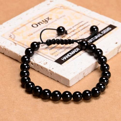 MASSIVE BEADS Handmade Yoga Natural Stone Crystal Healing Power Energy Gifts for Unisex Adult Bracelet Macrame Adjustable - color: Black Onyx(Positive Energy), size: 8mm