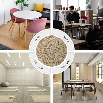 Homoyoyo Woven Meditation Cushion 30x30cm Tatami Floor Mat with Cotton Filling Handcrafted Straw Yoga Seat Pad for Sitting and Meditating