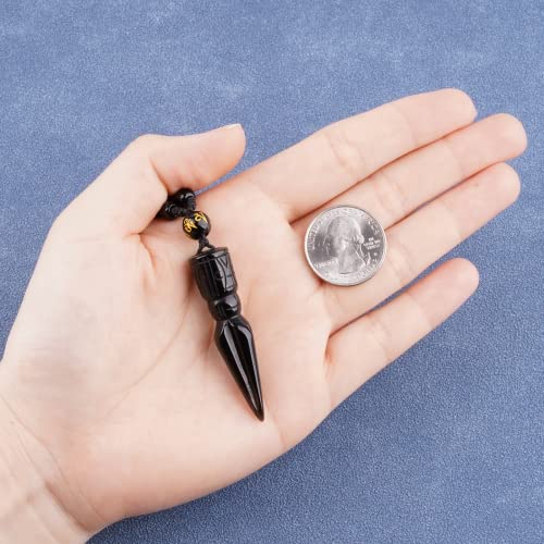 Black Obsidian Necklace Protection Pendant with Extended Bead Chain Healing Crystal Stone Amulet Necklace for Men Women - color: Vajra Peg