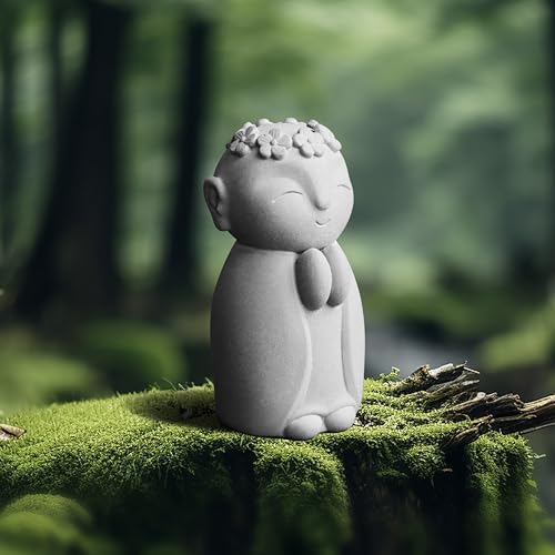 Japanese Buddha Statue with Flower Headpiece for Home Desk Decoration,Zen Decor for Home Meditation,Feng Shui Inspired Buddhism Art for Peace and Serenity