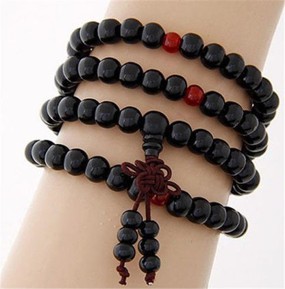 Bead Bracelets for Men and Women Unisex Mala Bracelet Beaded Tibetan Prayer Buddha Bead for Meditation - color: Black