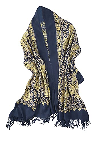 Urban CoCo Women's Embroidered Oversize Tassel Shawl Scarf Wraps for Women - color: #3-navy Blue