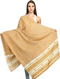 Exotic India Shawl from Kutch with Embroidered Mirrors - Pure Wool - color: Desert Mist