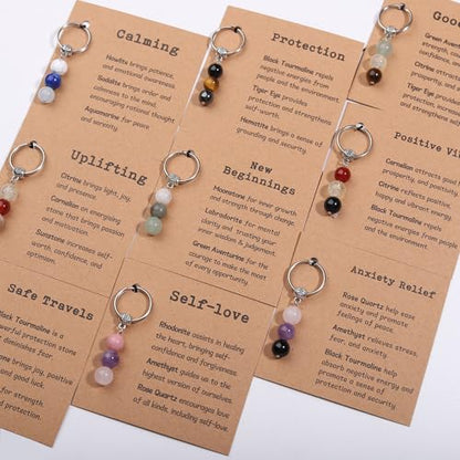 Healing Crystal Keychain Gift for New Beginnings Calming Anxiety Luck Protection Natural Gemstone Keychain for Women - color: Anxiety Relief