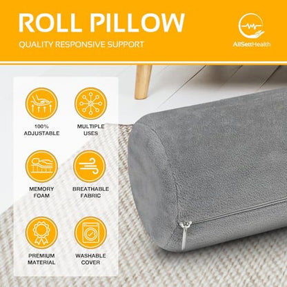 AllSett Health Firm Cervical Neck Roll Memory Foam Pillow, Bolster Pillow, Round Neck Support for Sleeping | Bolster for Bed, Legs, Back and Yoga - style: 17x4 Inch, Firm