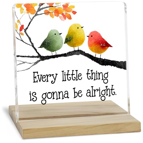 Inspirational Birds Desk Decor Sign, It's Gonna Be Alright Acrylic Plaque for Home Office - color: Birds