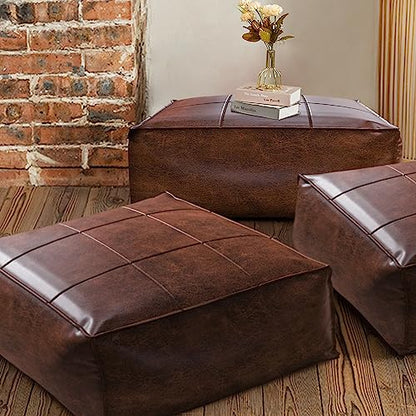 Johnear Meditation Floor Pillow, Square Floor Cushion, Retro Leather Floor Cushion, Extra Thick Square Meditation Pillow for Floor Bedroom Balcony Meditation Yoga