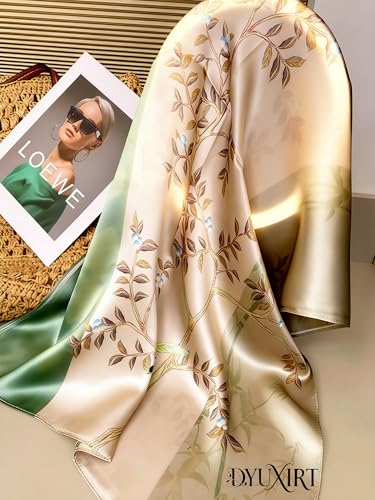 100% Mulberry Silk Oversized Women’s Sun-Shielding Shawl Formal Evening Neckwear Featherlight Airy - color: N10-ink-bloom Scarf（69" X 21"inch）