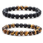 Men Women 8mm Tiger Eye Stone Beads Bracelet Elastic Natural Stone Yoga Bracelet Bangle - color: A-2 Pcs Set 1-21003
