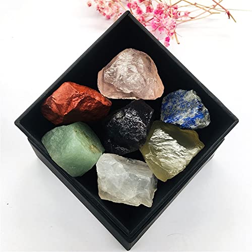 Meditation Home Decor, 7 Chakra White Quartz Gift Meditation Set Crystal Healing Stone Box Set Gifts,Natural Crystal (Color : 1 Set, Size : About 2-3cm)