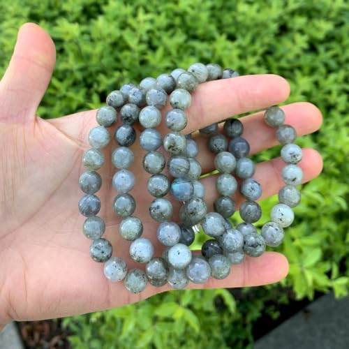Adabele 1pc Natural Stretch Gemstone Bracelet 8mm (0.31") Bead 7 Inch to 8.5 inch Healing Crystal Energy Quartz Chakra Jewelry Women Unisex Birthday Gift - color: Labradorite (light grey), size: 7.5 inch