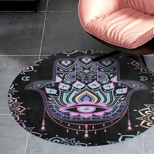Hamsa Hand of Fatima Meditation Mandala Ultra Soft Non-Slip Area Rugs Indoor Coral Velvet Floor Mat Short Flannel Carpet for Living Room Bedroom Dining Room