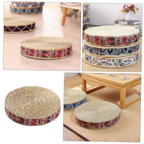 minkissy Woven Round Meditation Cushion 30cm Diameter X 7cm Height Natural Straw Floor Pillow Japanese Style Indoor Seating Pad for Yoga and Zen Practice